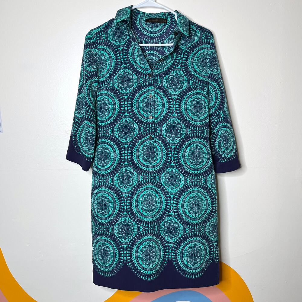 The Limited Mini Shirt Dress Women's XS Loose‎ Fit Green Blue Collared Print